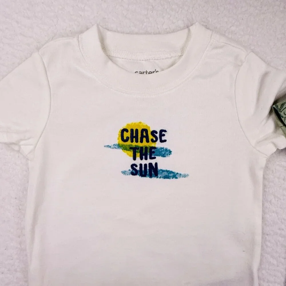 NEW Carter's Lot of‎ 2 Baby Boy 18M Bodysuit Dinosaur Chase the Sun Green White